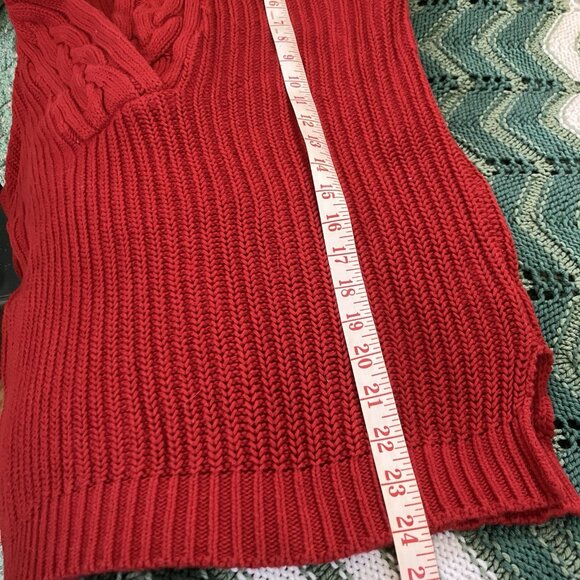 Lauren Ralph Lauren Cable Knit V-neck Sweater Womens XS Red Cotton Academia - Picture 6 of 6